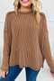 Corded Rib Exposed Seam Drop Shoulder Curved Hem Long Sleeve Top